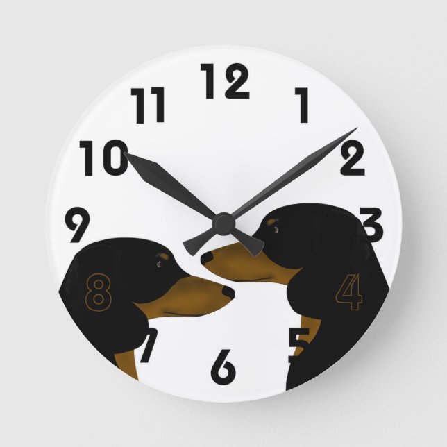 Redondo Mediano Reloj de Dachshund (Anverso)