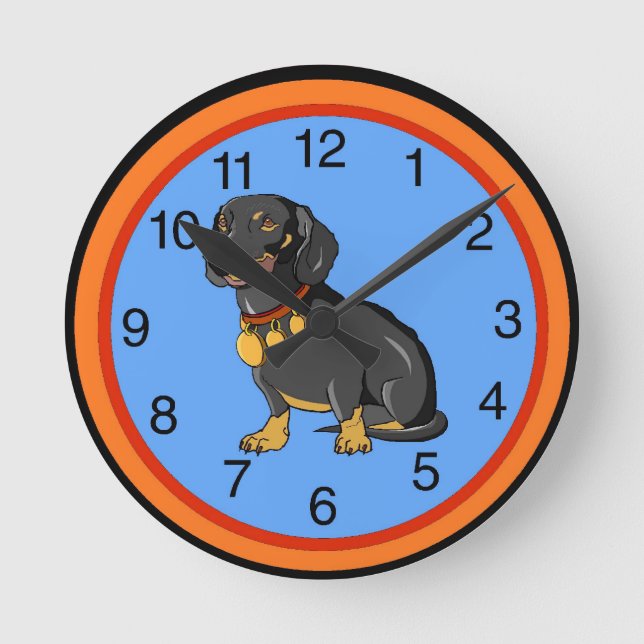 Redondo Mediano Reloj de Dachshund (Anverso)