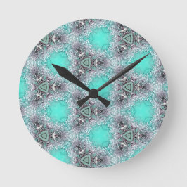 Redondo Mediano reloj de decoración de diseño de flores negras azu