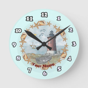 Redondo Mediano Reloj de Delaware Shells Lighthouse