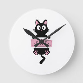 Redondo Mediano Reloj de diseño de gato de dibujos animados 