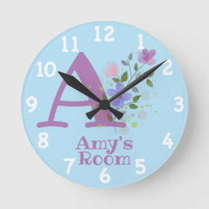 Redondo Mediano Reloj de diseño floral con nombre Amy