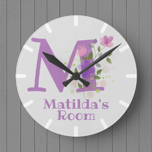 Redondo Mediano Reloj de diseño floral con nombre Matilda