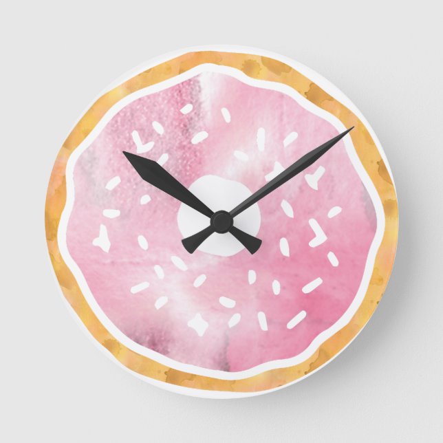 Redondo Mediano Reloj de donut rosado y pálido (Anverso)