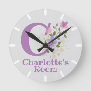 Redondo Mediano Reloj de dormitorio infantil con nombre Charlotte