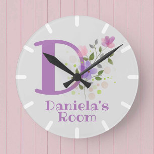Redondo Mediano Reloj de dormitorio infantil con nombre Daniela