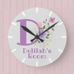 Redondo Mediano Reloj de dormitorio infantil con nombre Delilah