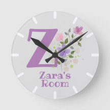 Reloj de dormitorio infantil con nombre e inicial