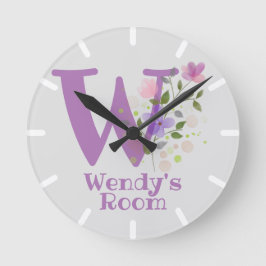 Redondo Mediano Reloj de dormitorio infantil con nombre e inicial