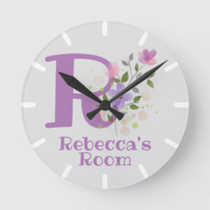 Redondo Mediano Reloj de dormitorio infantil con nombre e inicio