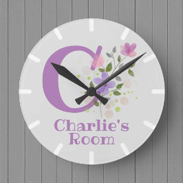 Redondo Mediano Reloj de dormitorio para niños con nombre Charlie 