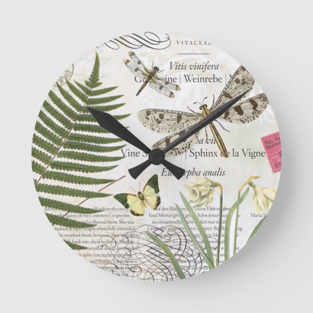 Redondo Mediano Reloj de Dragonflies de cosecha de vintage (Anverso)