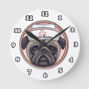 Redondo Mediano Reloj de enfermera pug
