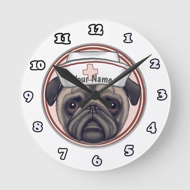 Redondo Mediano Reloj de enfermera pug (Anverso)