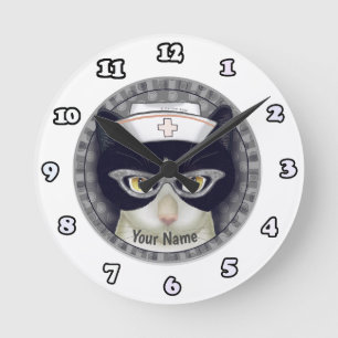 Redondo Mediano Reloj de enfermería para gatos de Tuxedo