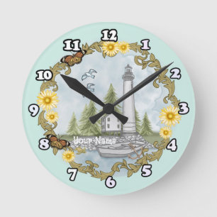 Redondo Mediano Reloj de faro de Alabama floral