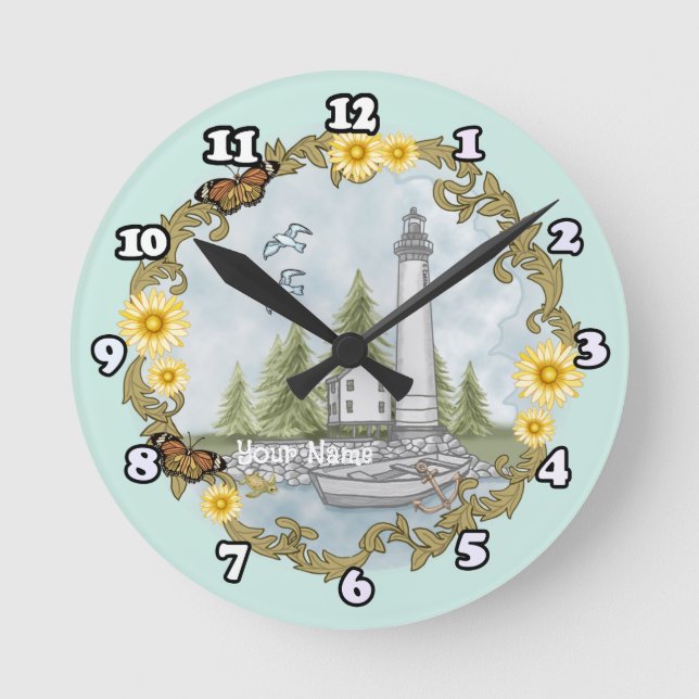 Redondo Mediano Reloj de faro de Alabama floral (Anverso)