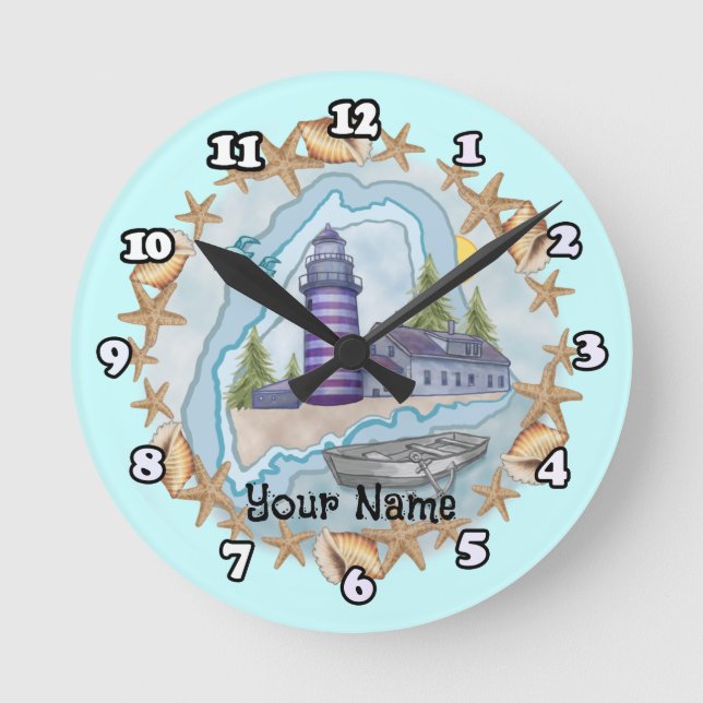 Redondo Mediano Reloj de faro de conchas de Maine (Anverso)