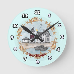 Redondo Mediano Reloj de faro de las conchas de Connecticut