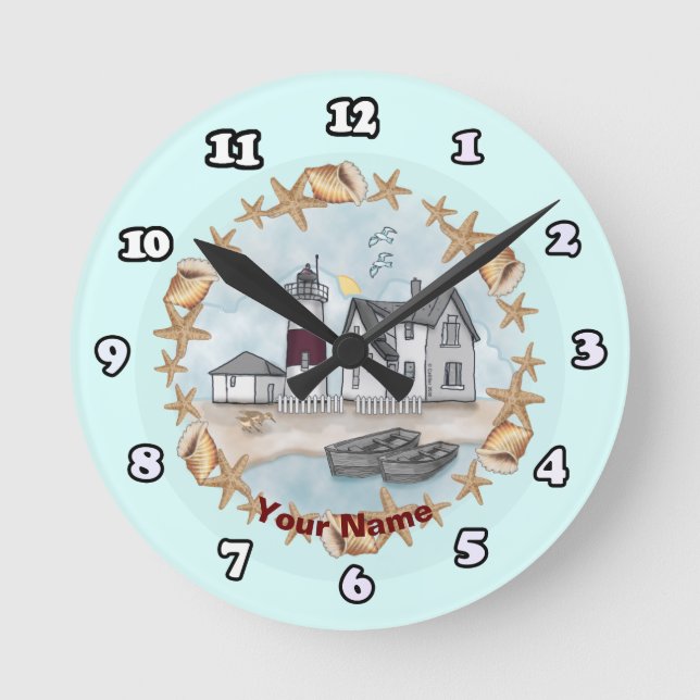 Redondo Mediano Reloj de faro de las conchas de Connecticut (Anverso)