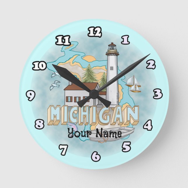 Redondo Mediano Reloj de faro de Michigan (Anverso)