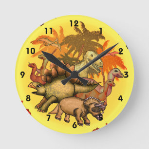 Redondo Mediano Reloj de Fiesta de dinosaurios