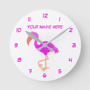 Redondo Mediano Reloj de Flamenco Rosa con Texto de Nombre Persona