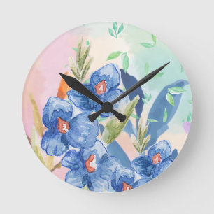 Redondo Mediano Reloj de flor de color de agua