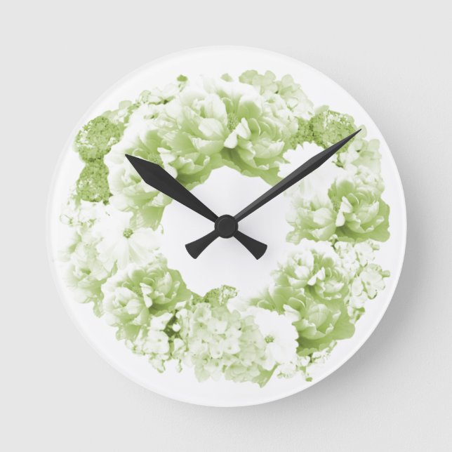 Redondo Mediano Reloj de flor de flores verde de Celery Green (Anverso)