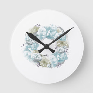 Redondo Mediano Reloj de flor de guirnalda azul turbio