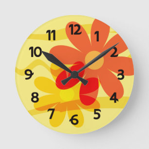 Redondo Mediano Reloj de flores amarillas y Naranjas