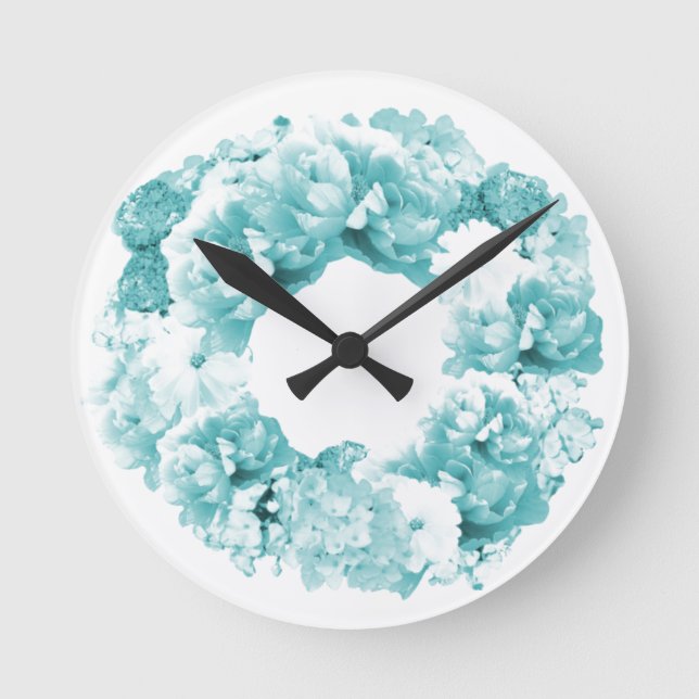 Redondo Mediano Reloj de flores de invierno Aqua Wreath (Anverso)