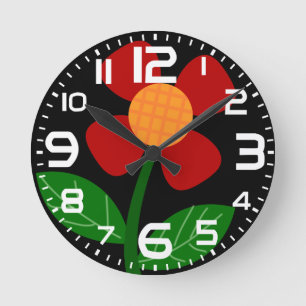 Redondo Mediano Reloj de flores de naranja divertido y elegante