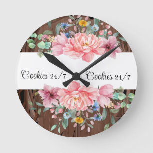 Redondo Mediano Reloj de flores pasteles rosadas florales