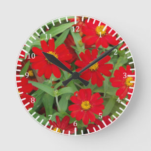 Redondo Mediano Reloj de flores rojas y amarillas