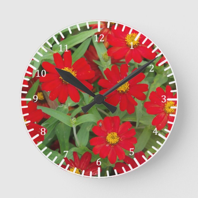 Redondo Mediano Reloj de flores rojas y amarillas (Anverso)