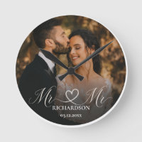 Reloj de foto de boda con corazón de Sr y Sr