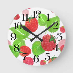Redondo Mediano Reloj de frambuesas a la acuarela