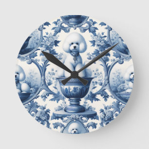 Redondo Mediano Reloj de frisos de Bichon azul y blanco Chinoiseri