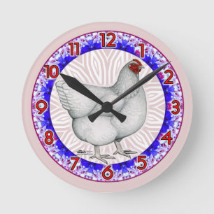 Redondo Mediano Reloj de gallina Orpington blanca