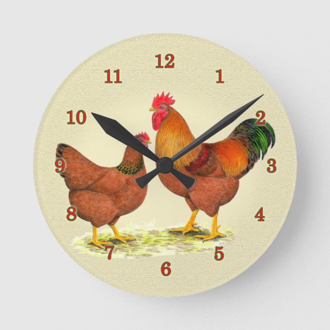 Redondo Mediano Reloj de gallinas de New Hampshire (Anverso)