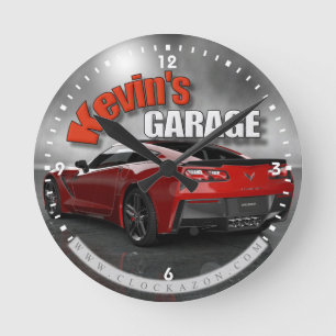 Redondo Mediano Reloj de garaje Corvette de nombres personalizado
