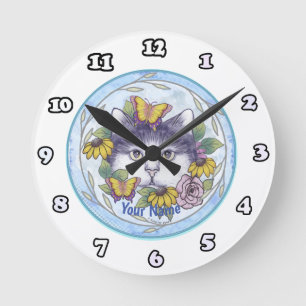 Redondo Mediano Reloj de gato escondido