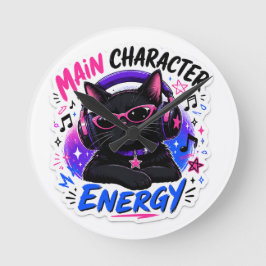 Redondo Mediano Reloj de gato negro con energía de personaje princ