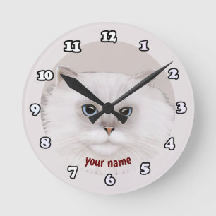 Redondo Mediano Reloj de gato persa Rondo