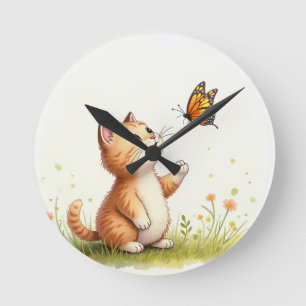 Redondo Mediano Reloj de gato y mariposa
