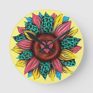 Redondo Mediano Reloj de girasol colorido