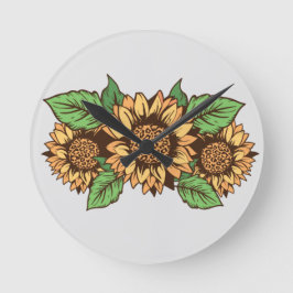 Redondo Mediano Reloj de girasol gris y amarillo