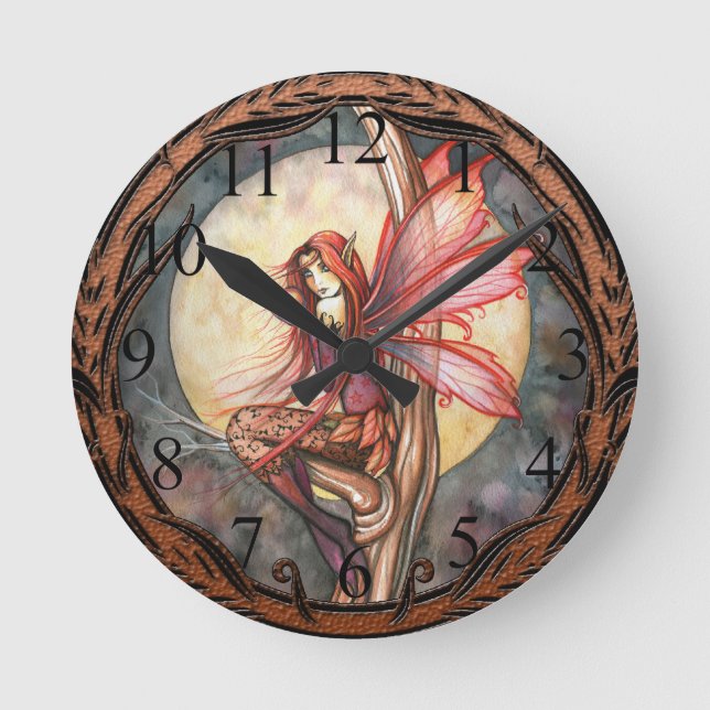 Redondo Mediano Reloj de Hada Otoñal Gótico Rojo de Otoño (Anverso)