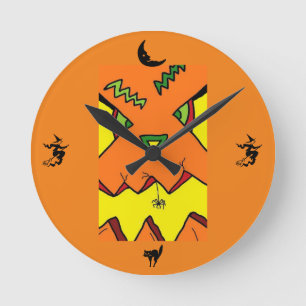 Redondo Mediano Reloj de halloween Jack-O-Lantern y Spider
